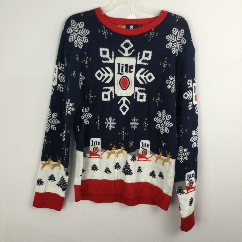 Miller Lite Snowflake Men's Sweater size‎ L reindeer